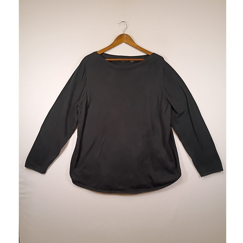 Classic Core Jeanne Pierre Woman 2X Black Cotton Boat Neck‎ Curved Hem Sweater